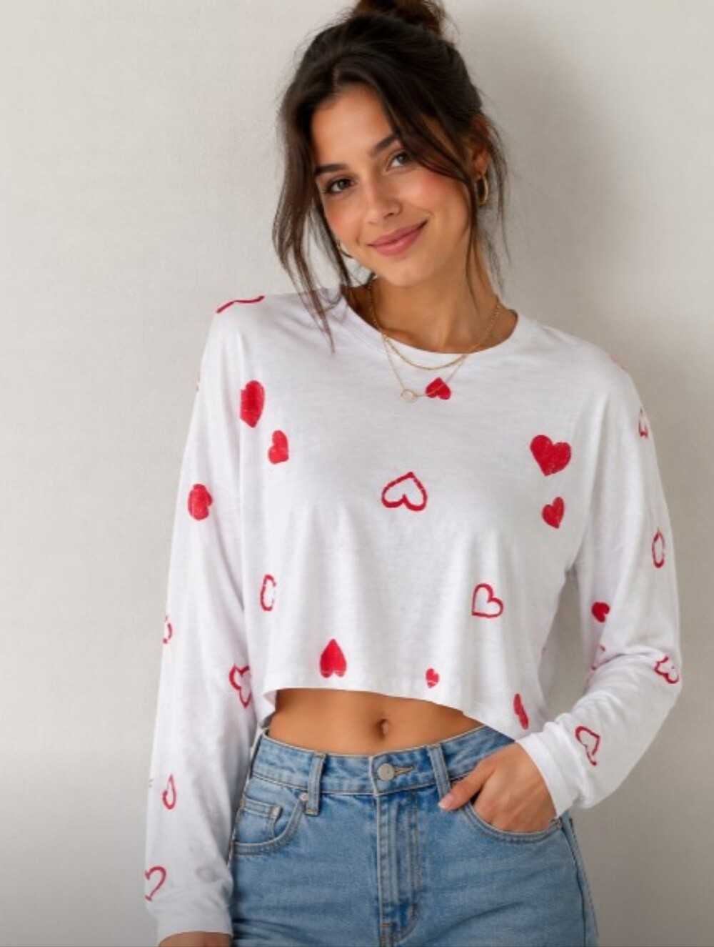 🆕 RACHEL ROY Scattered Hearts Cotton Cropped Top | XL NWT